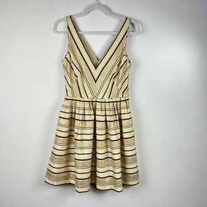 NEW J. Crew Metallic Gold Stripe Fit Flare Dress Party Size  2